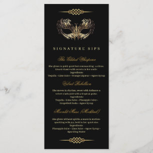Mask Black Gold 50th Masquerade Birthday  Menu