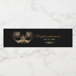 Mask Black Gold 50th Masquerade Birthday  Water Bottle Label