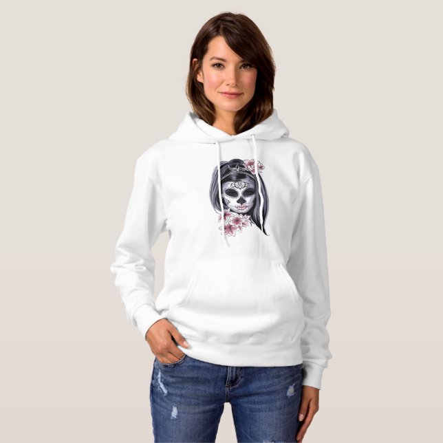 Mask Carnival Day of the Dead Floral Woman Hoodie (Front Full)