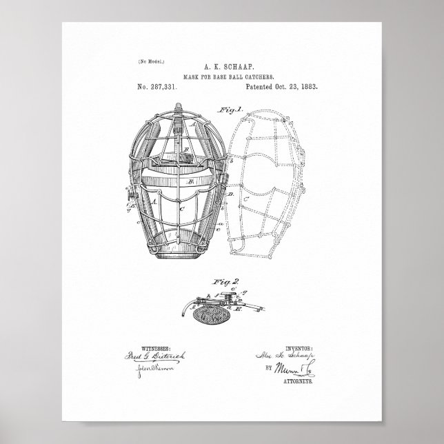Mask For Baseball Catchers Patent Poster (Front)
