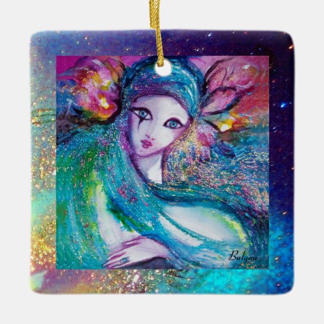 MASK IN BLUE, Monogram Ceramic Ornament (Front)