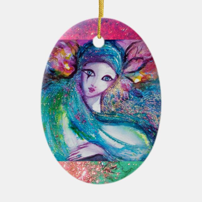 MASK IN BLUE, Monogram Ceramic Tree Decoration (Front)