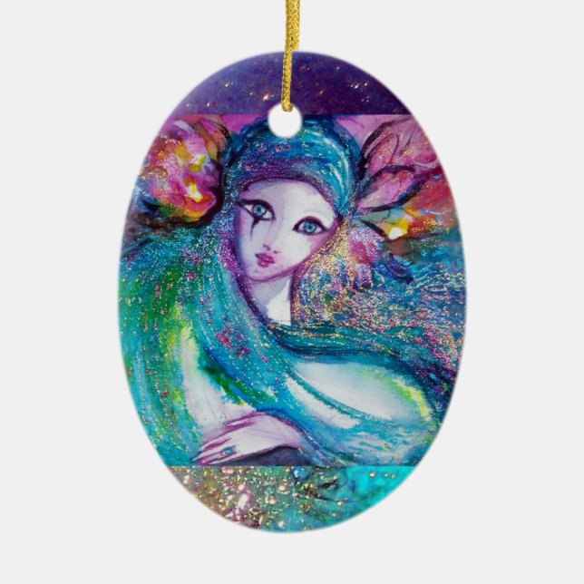 MASK IN BLUE, Monogram Ceramic Tree Decoration (Front)