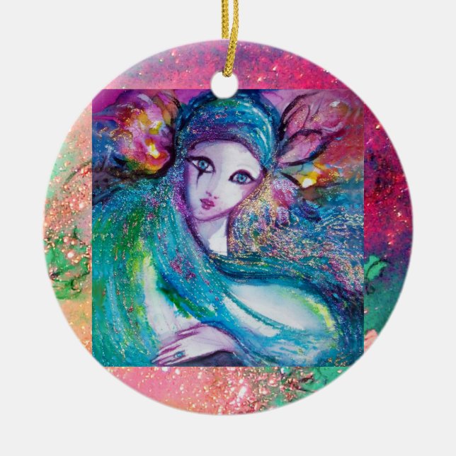 MASK IN BLUE, Monogram Ceramic Tree Decoration (Front)