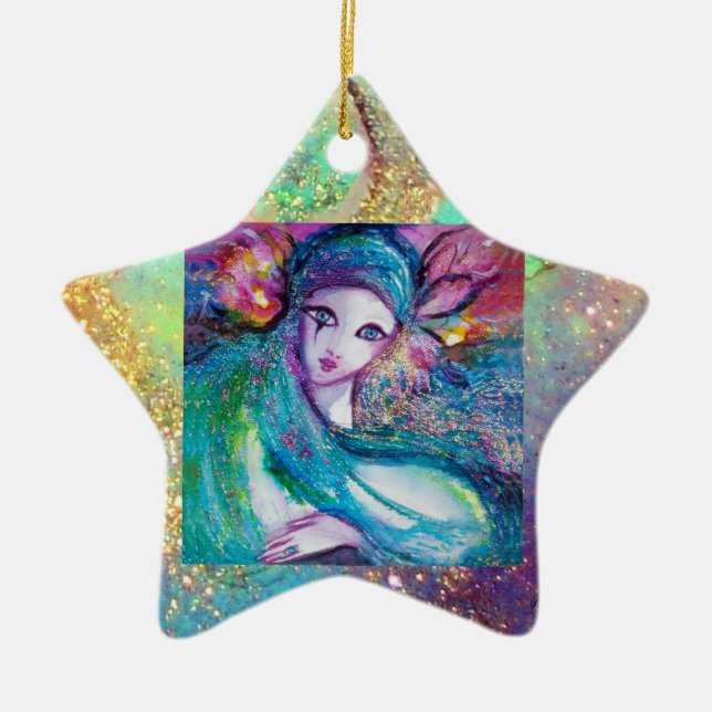 MASK IN BLUE /Venetian Masquerade Masks Ceramic Tree Decoration (Front)