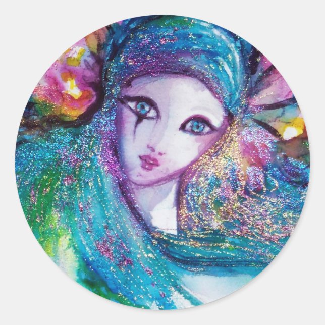 MASK IN BLUE / Venetian Masquerade Masks Classic Round Sticker (Front)