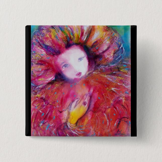 MASK IN RED 15 CM SQUARE BADGE (Front)