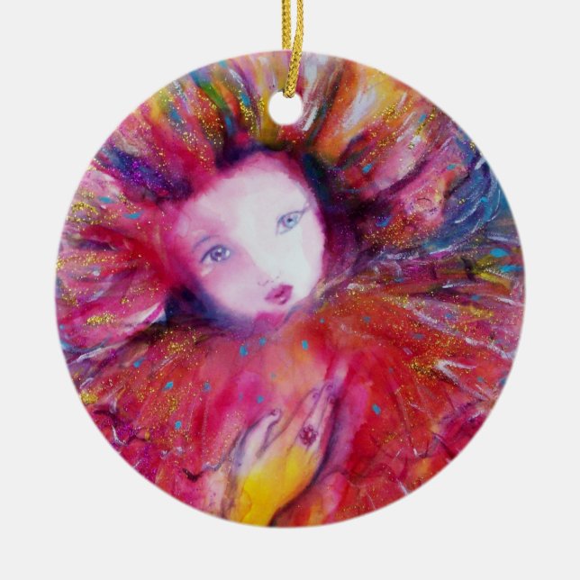 MASK IN RED, Monogram Ceramic Tree Decoration (Front)