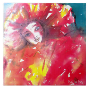 MASK IN RED / Venetian Masquerade Ball, Yellow Tile