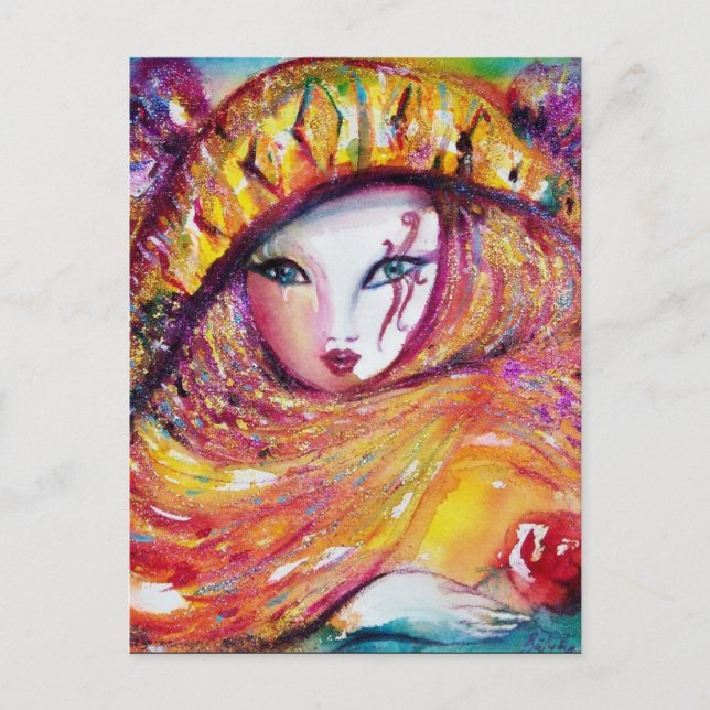 MASK IN YELLOW Masquerade Costume Party Invitation Postcard (Front)