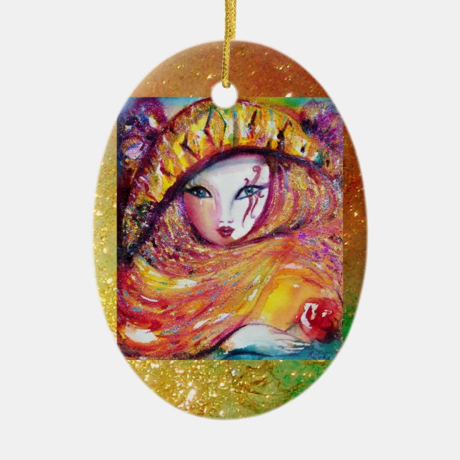 MASK IN YELLOW, Monogram Ceramic Tree Decoration (Front)