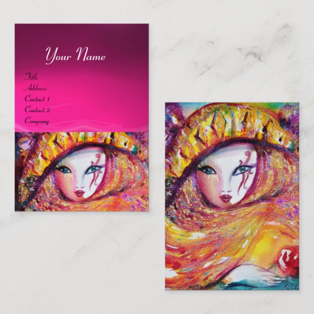 MASK IN YELLOW ,Pink Fuchsia Purple Amethyst Business Card (Front/Back)