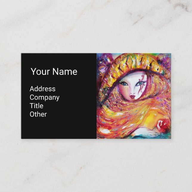 MASK IN YELLOW WITH RED ROSE Beauty Makeup Artist Business Card (Front)