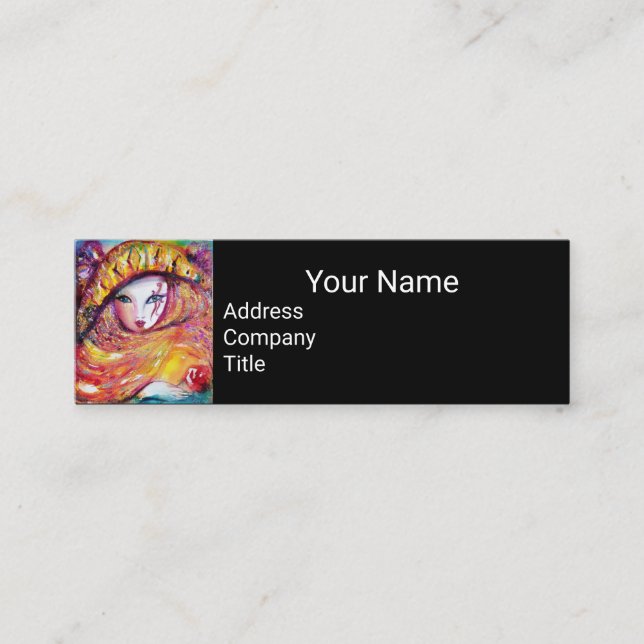 MASK IN YELLOW WITH RED ROSE Beauty Makeup Artist Mini Business Card (Front)