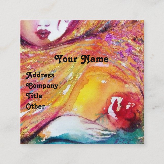 MASK IN YELLOW WITH RED ROSE Beauty Makeup Artist Square Business Card (Front)