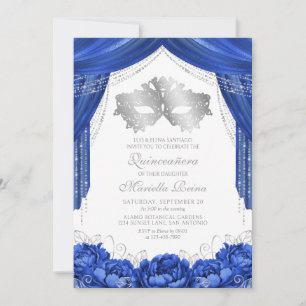 Mask Masquerade Royal Blue Quinceanera Invitation