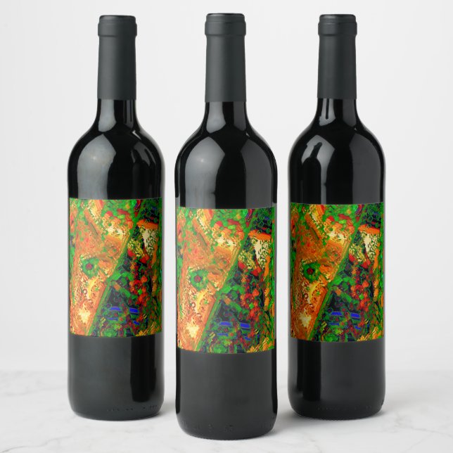 Mask party or carnival of paints, orange and green wine label (Bottles)