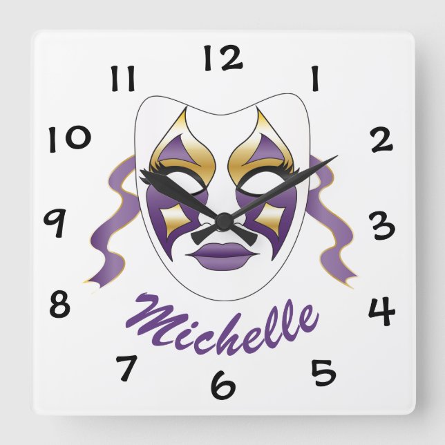 Mask Square Wall Clock (Front)
