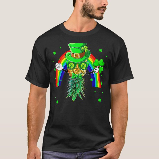 Mask Swinger Upside Down Pineapple St Patrick's Da T-Shirt (Front)