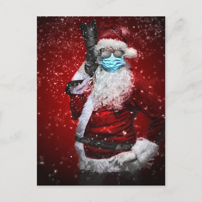 Mask Wearing Santa Claus for Christmas Postcard (Front)