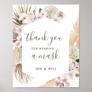 Mask Wearing Wedding Pampas Grass Sign