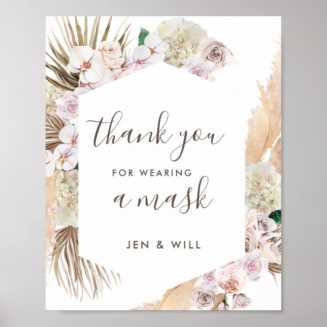 Mask Wearing Wedding Pampas Grass Sign (Front)