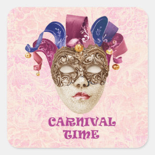 Mask with a Cracked Porcelain and Curling Ribbons Square Sticker