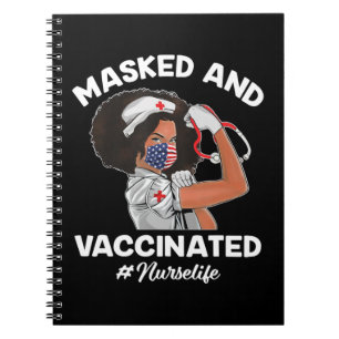 Masked And Vaccinated Black Nurse African American Notebook