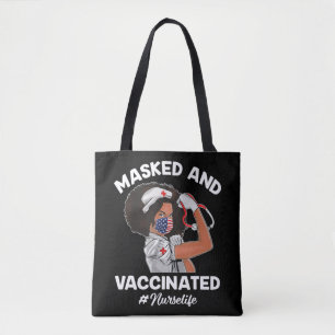 Masked And Vaccinated Black Nurse African American Tote Bag