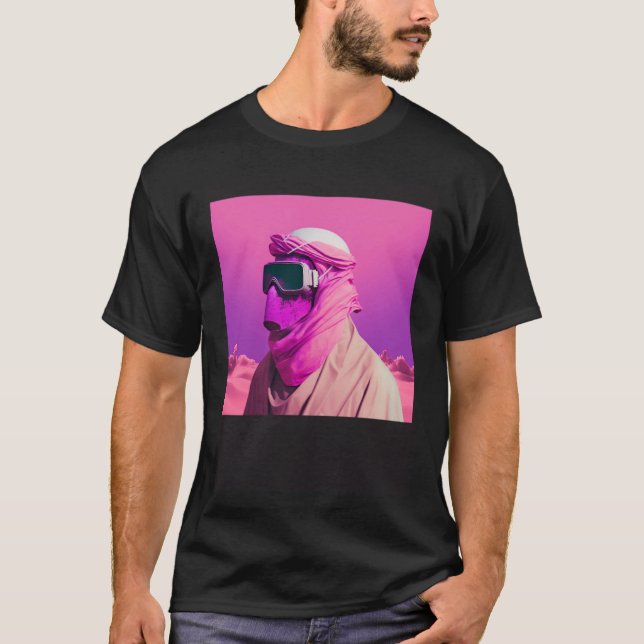 Masked Arab in a Vaporwave Desert Retrowave style T-Shirt (Front)