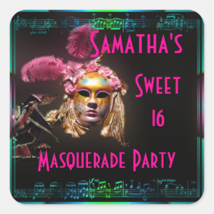 Masked ball sweet sixteen square sticker