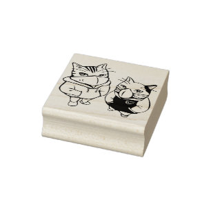 masked cats art stamp