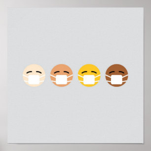 Masked Emoji Faces Mask Up COVID Poster