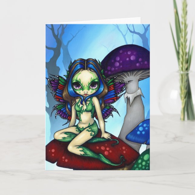 "Masked Fairy on the Mushrooms" Greeting Card (Front)
