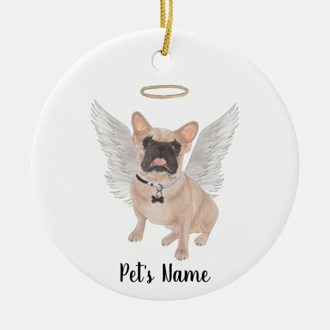 Masked French Bulldog Sympathy Memorial Ceramic Tree Decoration (Front)