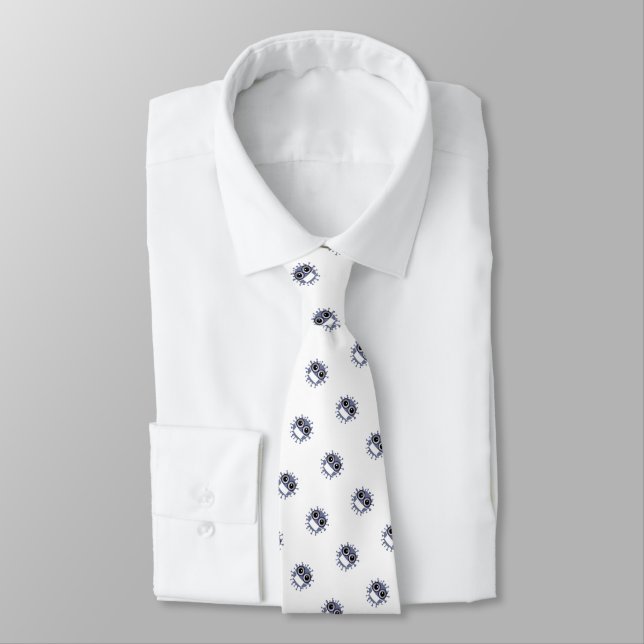 Masked Gray Corona Virus Pattern on White Tie (Tied)