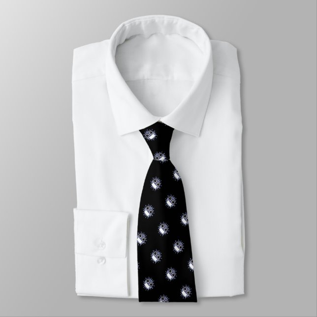 Masked Grey Corona Virus Pattern on Black Tie (Tied)