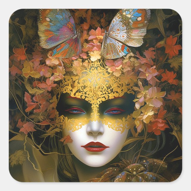 Masked Lady Fantasy Art Square Sticker (Front)