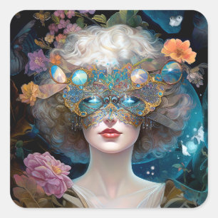 Masked Lady Fantasy Art Square Sticker