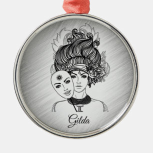 Masked Lady Gemini Zodiac Symbol and Sign Metal Tree Decoration