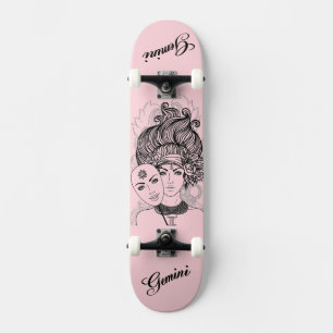 Masked Lady Gemini Zodiac Symbol and Sign Pink Skateboard
