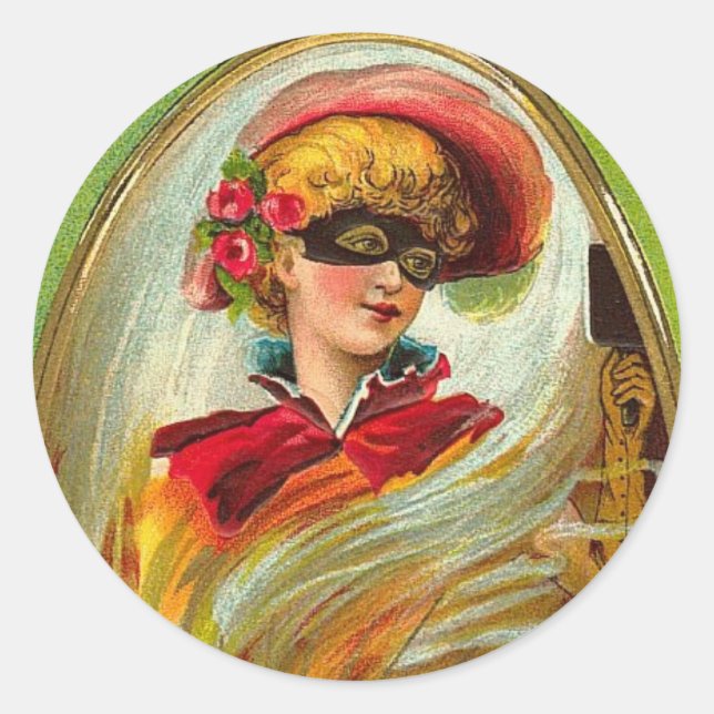 Masked Lady Halloween Greetings Classic Round Sticker (Front)