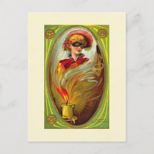 Masked Lady Halloween Greetings Postcard