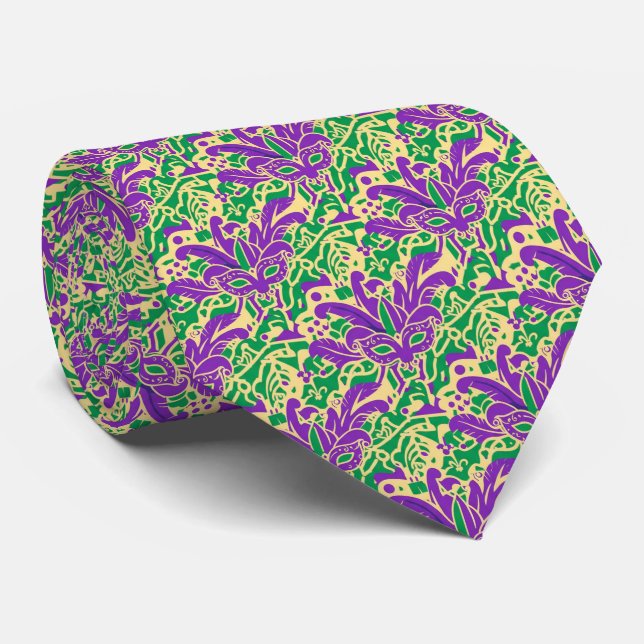 Masked Mischief Mardi Gras Tie (Rolled)