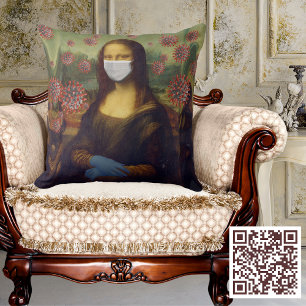 Masked Mona Lisa Playing Safe Around Coronavirus Cushion