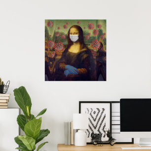 Masked Mona Lisa Playing Safe Healthcare Poster