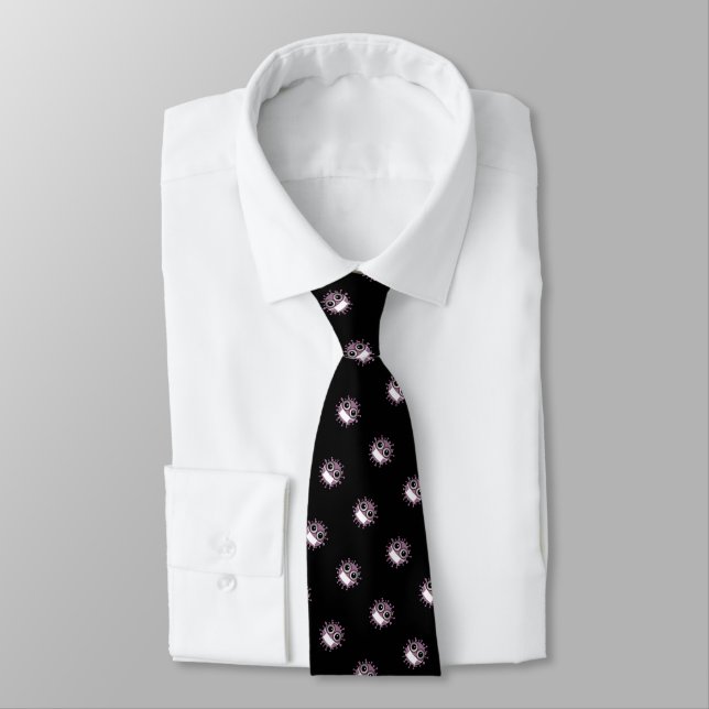 Masked Pink Corona Virus Pattern on Black Tie (Tied)