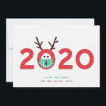 Masked Reindeer 2020 Custom Holiday Card<br><div class="desc">The perfect card for the holidays in 2020,  this customisable design featuring an illustration of a masked reindeer embedded in the year 2020 says it all. A little humour to lighten the mood this holiday season. In red,  green and brown. Greeting and names are customisable.</div>
