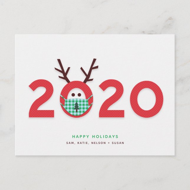 Masked Reindeer 2020 Custom Holiday Postcard (Front)
