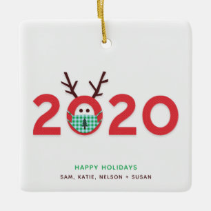 Masked Reindeer 2020 Custom Red Green Ornament